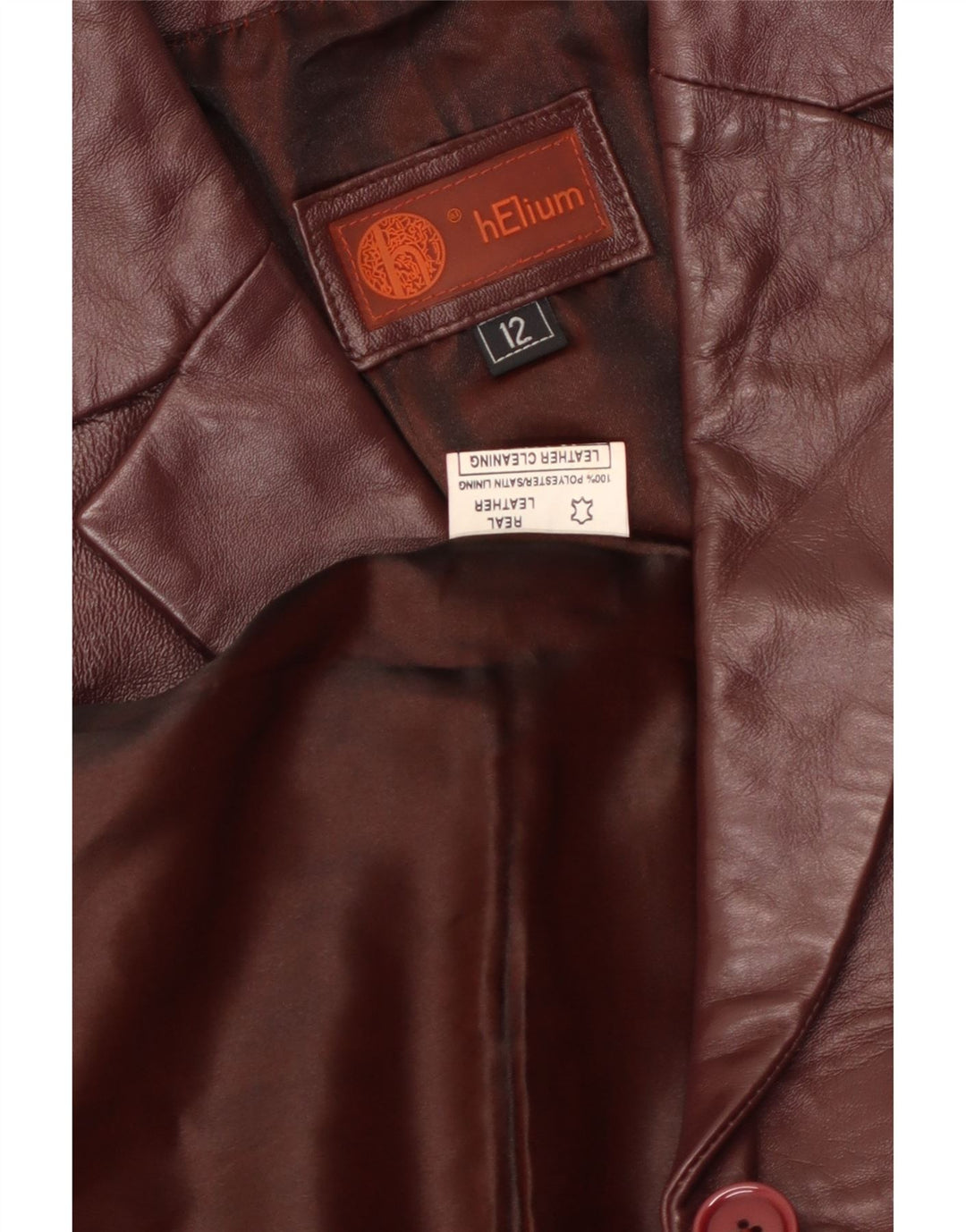 Helium Dame 3-knaps Læder Blazer Jakke UK 12 Medium Maroon Læder
