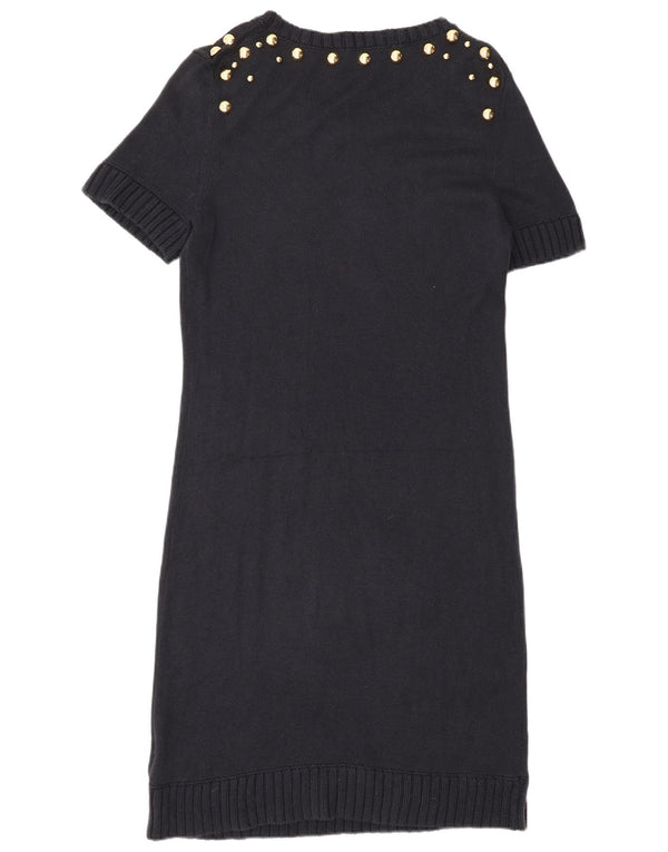 MICHAEL KORS Dame Jumper Dress UK 14 Large Navy Blue Spotted
