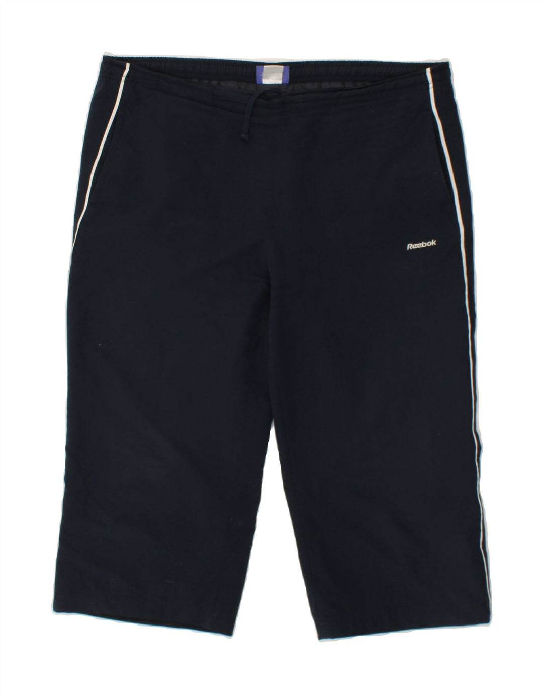 REEBOK Womens Capri Tracksuit Trousers UK 14 Large  Navy Blue Polyester Vintage Reebok and Second-Hand Reebok from Messina Hembry 