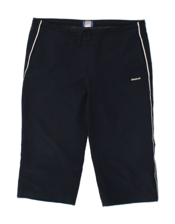 REEBOK Womens Capri Tracksuit Trousers UK 14 Large  Navy Blue Polyester Vintage Reebok and Second-Hand Reebok from Messina Hembry 