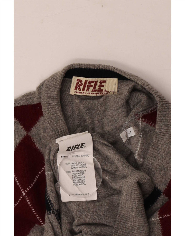 Rifle Herre V-hals trøje Sweater Stor Grå Argyle/Diamond Wool