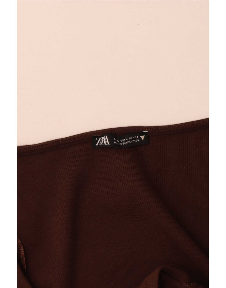 Zara Dame Langærmet Crop Top UK 14 Stor Brun