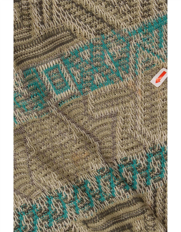 James Dillon Herre V-hals Jumper Sweater Stor Khaki Geometrisk Akryl