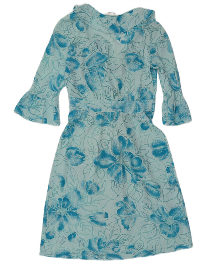 Imec Dame 3/4 Ærmet Se Through A-Line Kjole UK 12 Medium Blue Floral