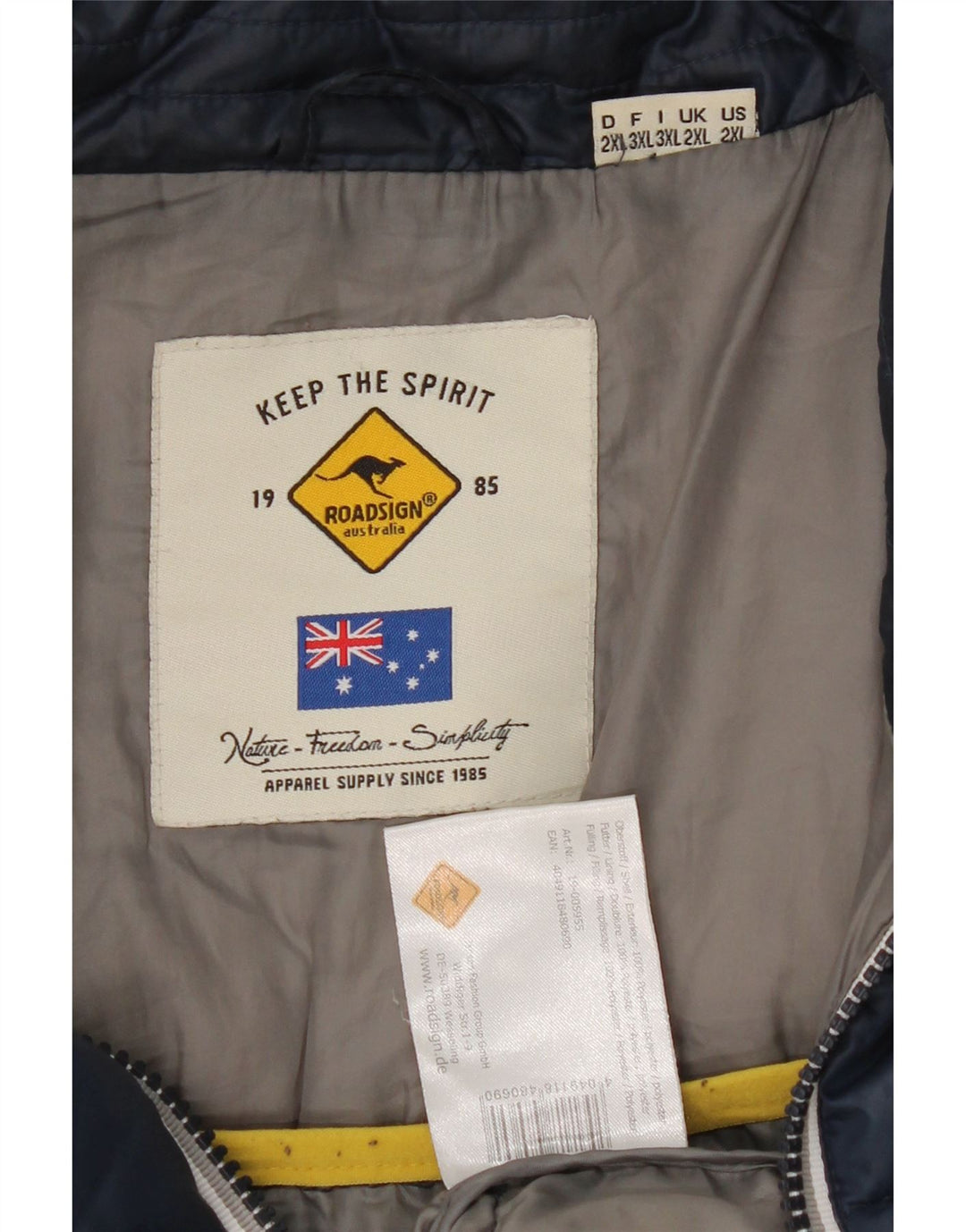 ROADSIGN AUSTRALIA Mens Padded Jacket UK 44 2XL Navy Blue Polyester Vintage Roadsign Australia and Second-Hand Roadsign Australia from Messina Hembry 