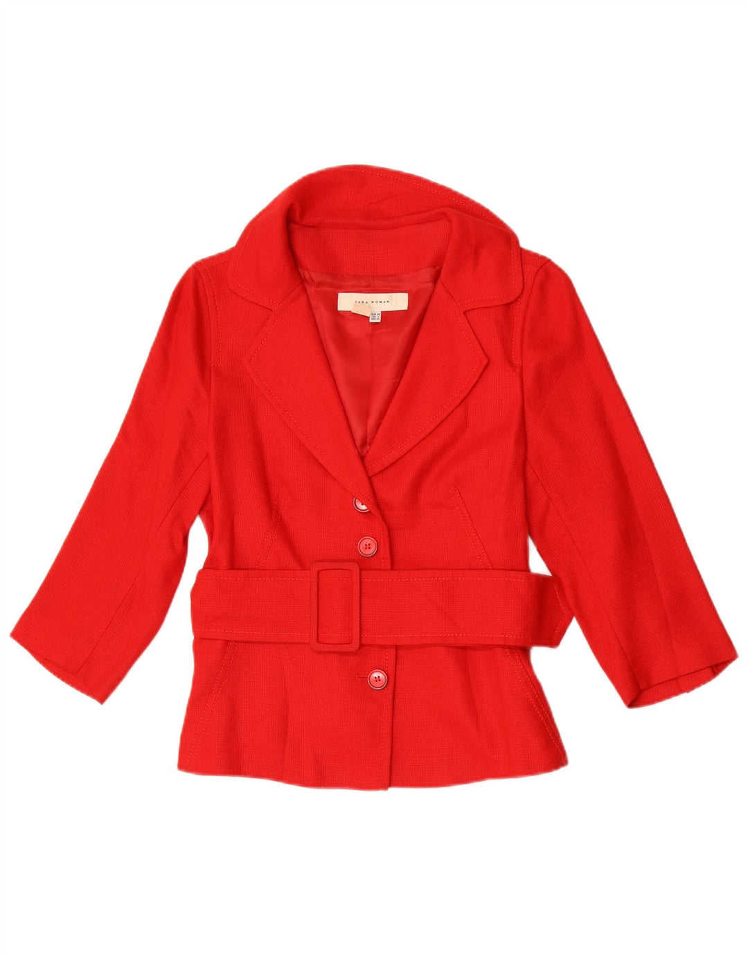 Zara Dame 3/4 ærmet blazerjakke EU 38 Small Red Rayon