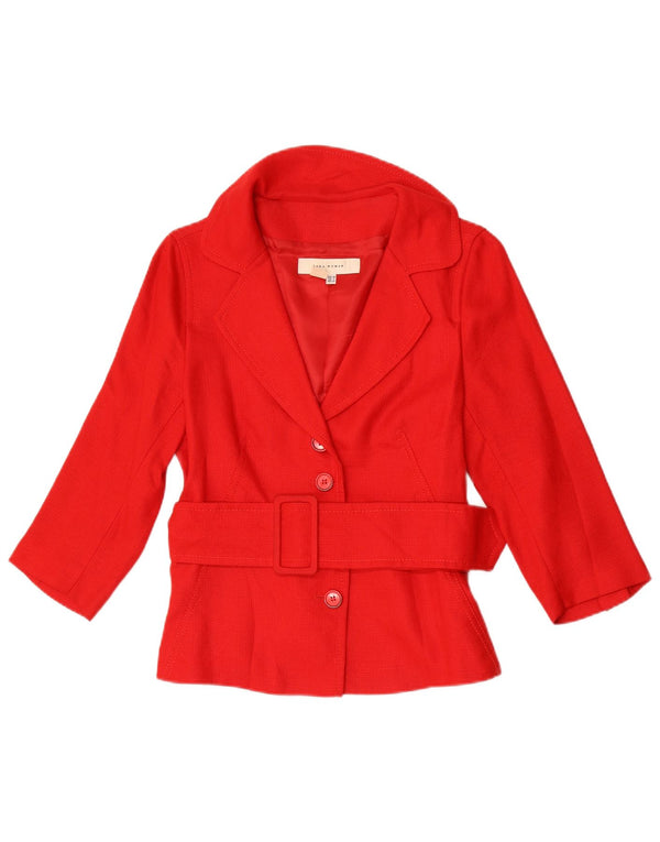 Zara Dame 3/4 ærmet blazerjakke EU 38 Small Red Rayon