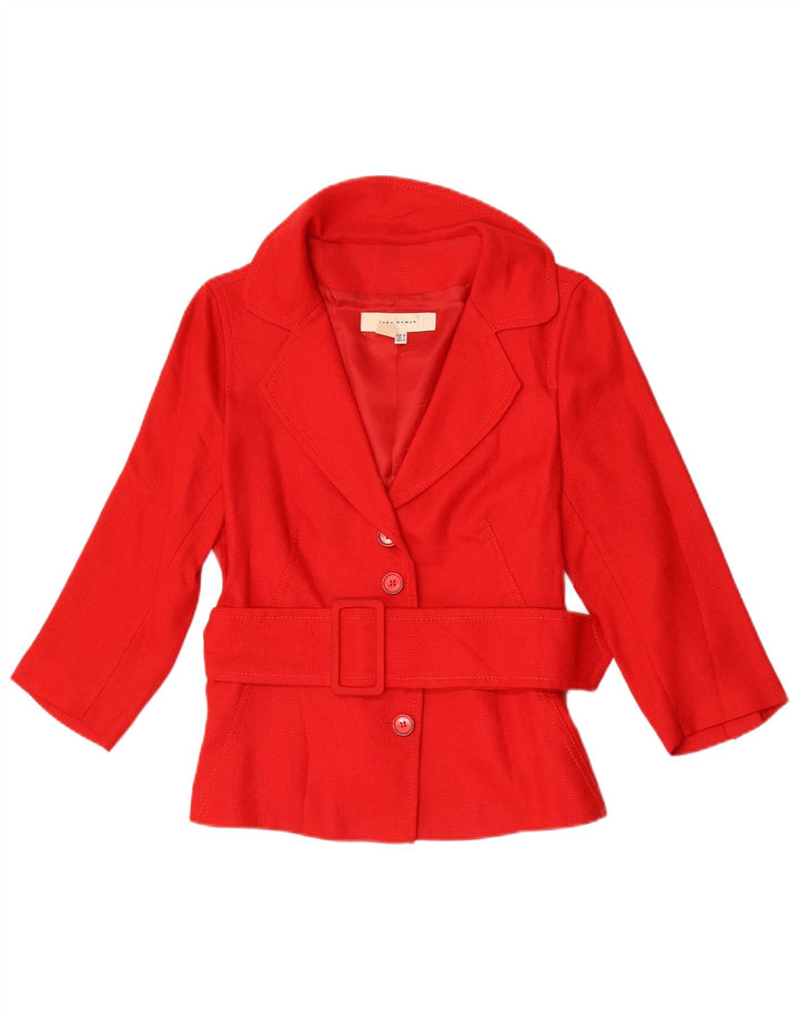 Zara Dame 3/4 ærmet blazerjakke EU 38 Small Red Rayon