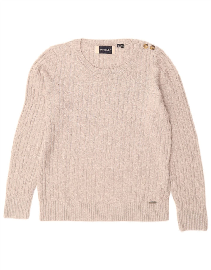 SUPERDRY Dame Boat Neck Jumper Sweater UK 14 Stor Grå Akryl