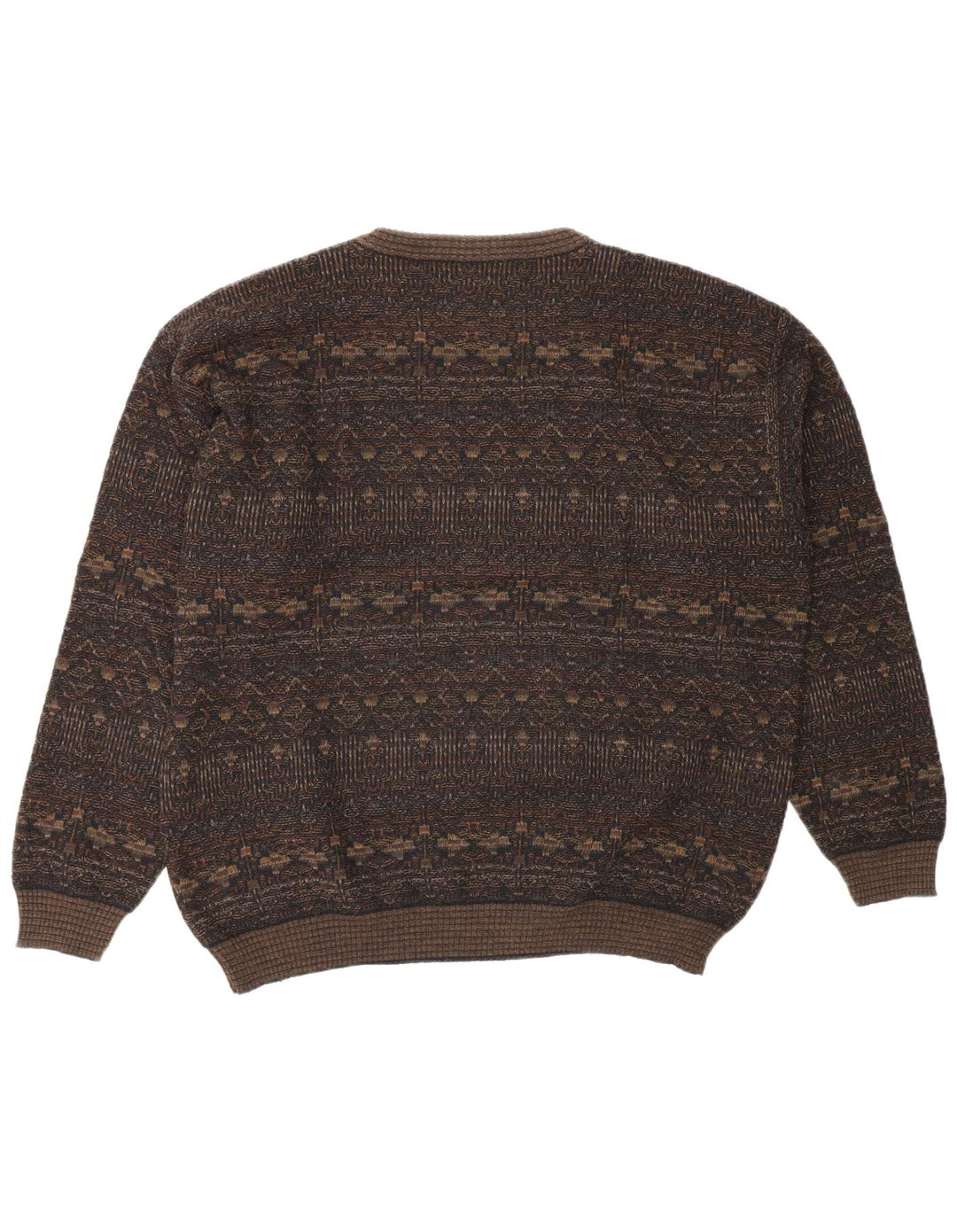 Rodes herre rund hals sweater stor brun geometrisk uld