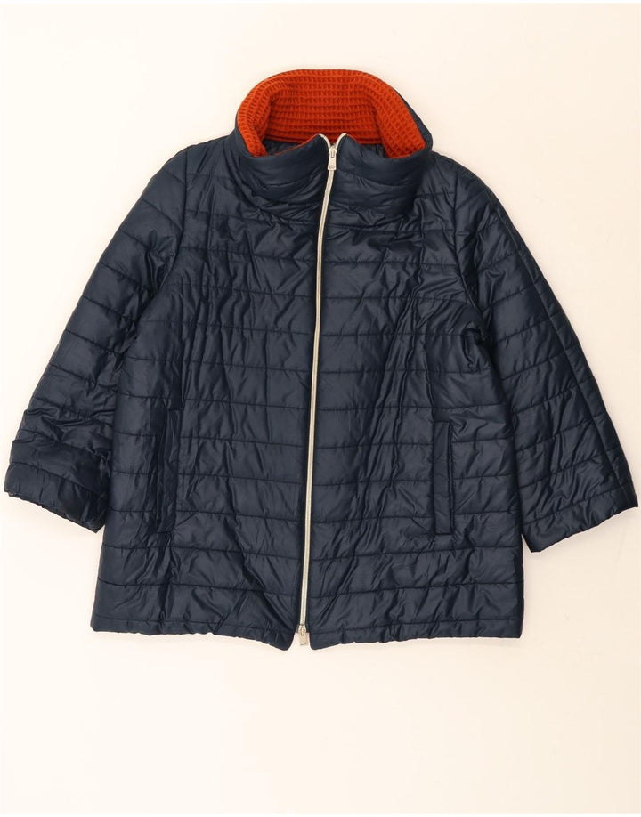 Enrico Coveri 3/4-ærmet polstret jakke til kvinder IT 48 XL marineblå polyester