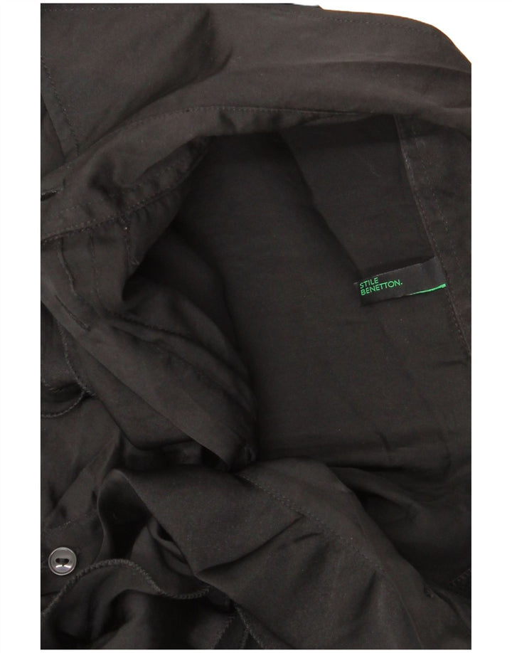 Benetton Womens Flæse Front Shirt UK 14 Medium Sort