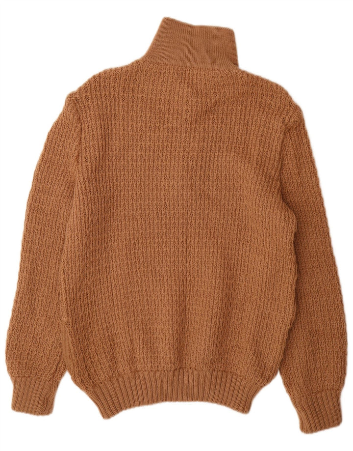 Vintage Herre Button Neck Jumper Sweater Medium Brun