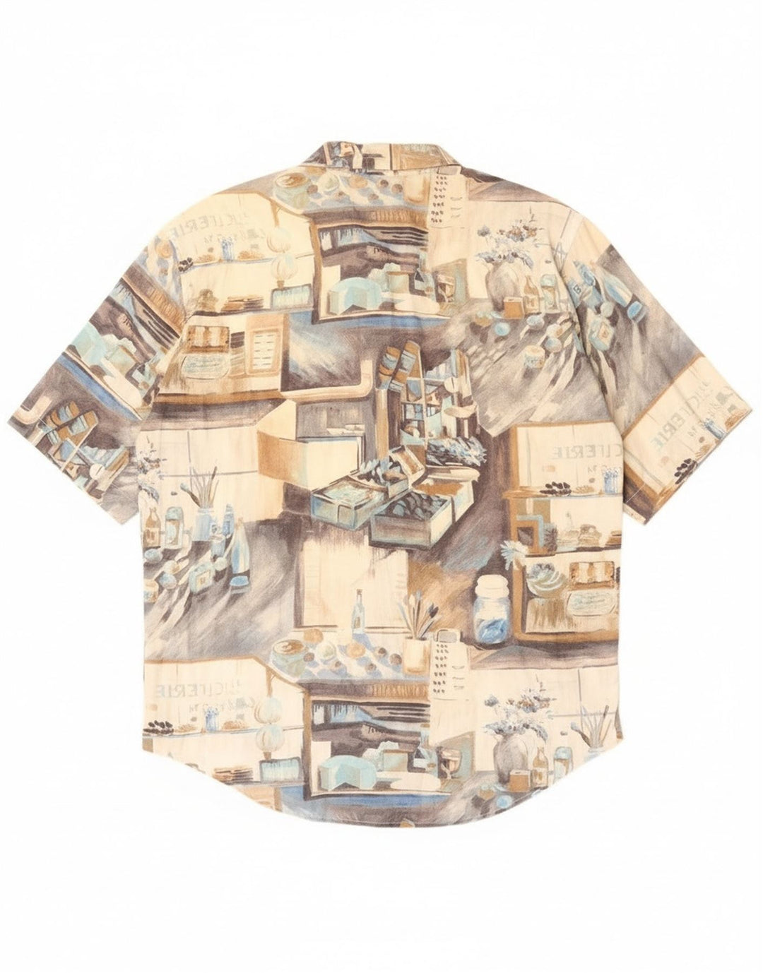 Benetton Herre grafisk kortærmet skjorte XL Beige Patchwork Bomuld