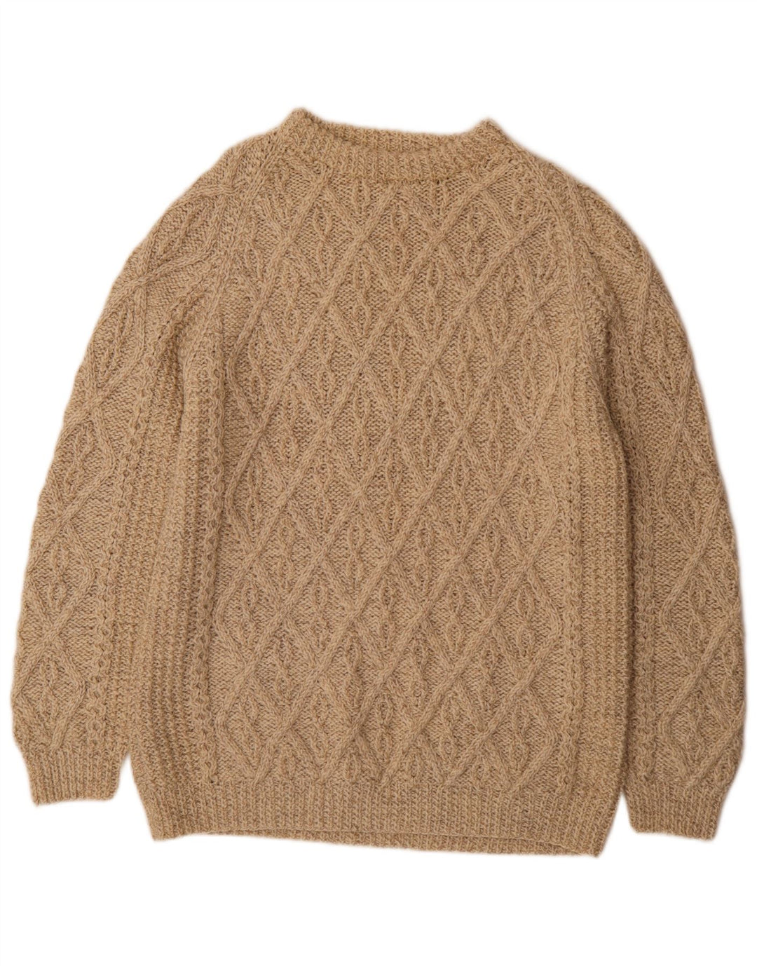 Vintage herre rund hals sweater medium beige geometrisk