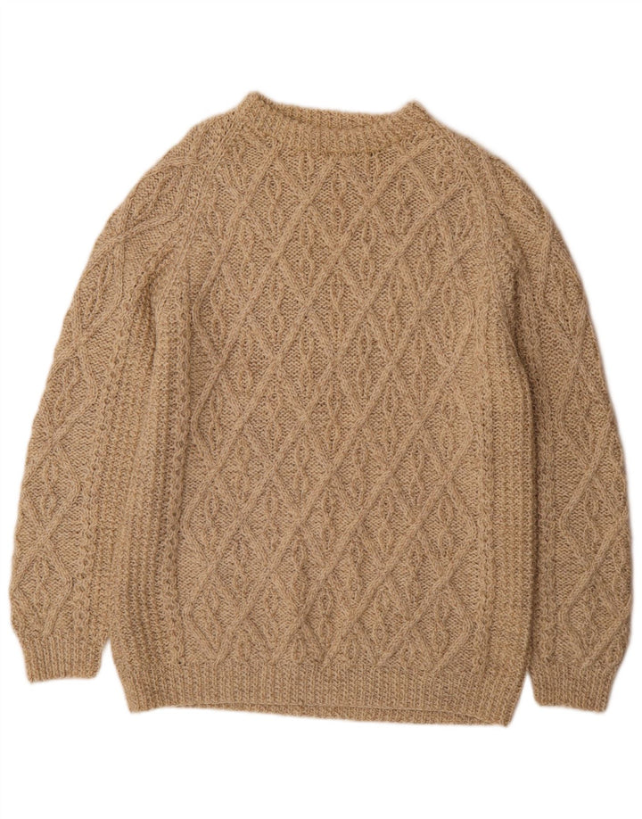 Vintage herre rund hals sweater medium beige geometrisk