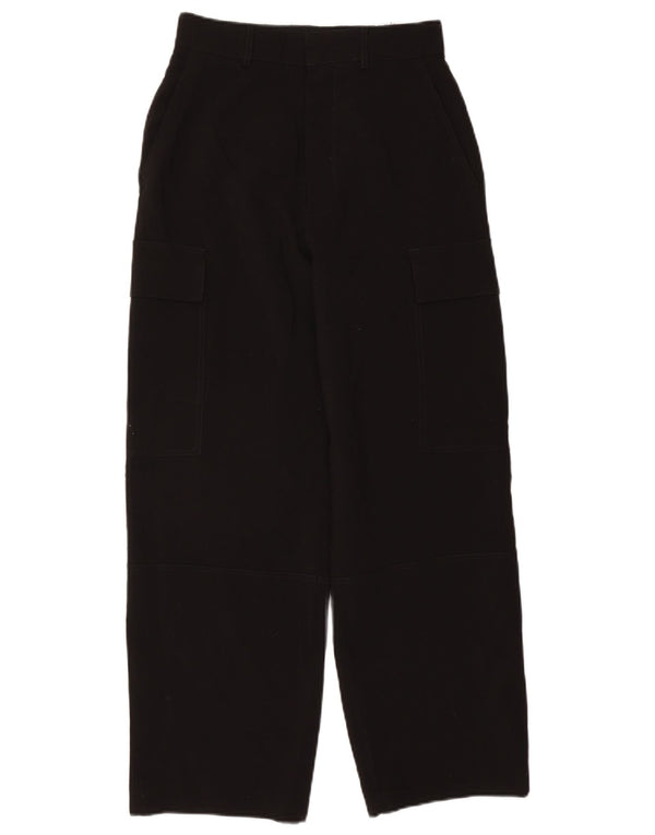 Zara Dame højtaljede brede ben Cargobukser XS W24 L28 Sort polyester