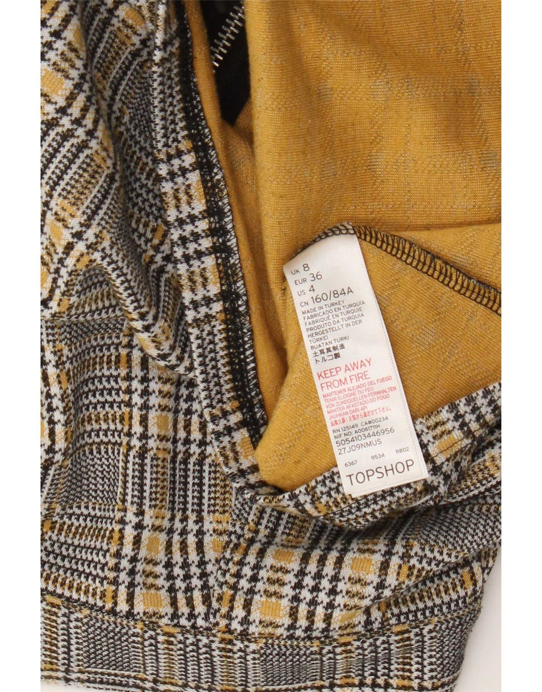 Topshop Dame Mini Nederdel UK 8 Small W28 Grå Plaid Polyester