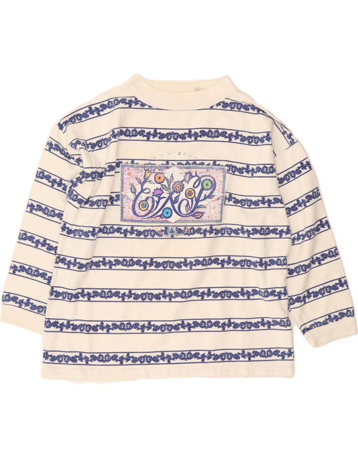 EXPRESS Womens Graphic Top Long Sleeve UK 14 Medium White Striped Cotton Vintage Express and Second-Hand Express from Messina Hembry 
