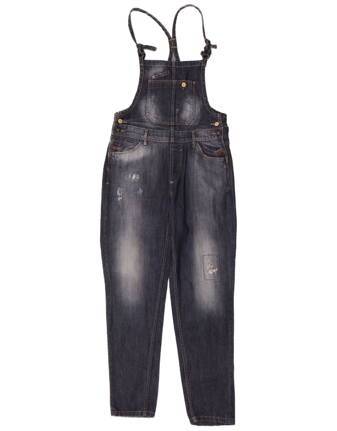 Zara Dame Distressed Dungarees Tapered Jeans Medium W28 L31 Navy Blue