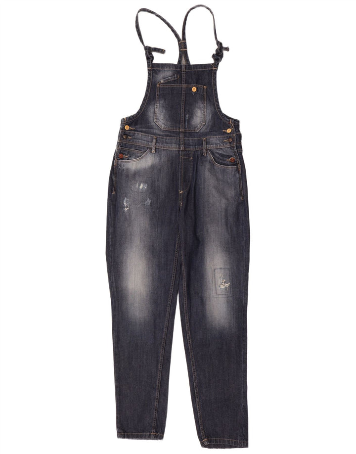Zara Dame Distressed Dungarees Tapered Jeans Medium W28 L31 Navy Blue