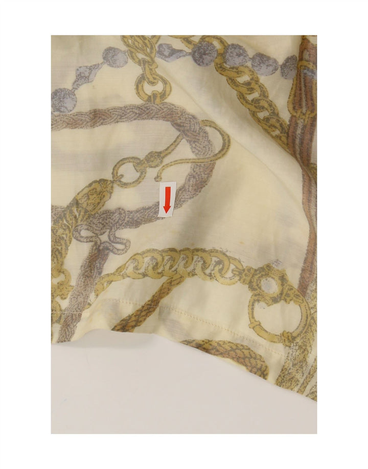 VINTAGE kvinders abstrakt mønster bluse Top UK 16 Stor Beige Akryl