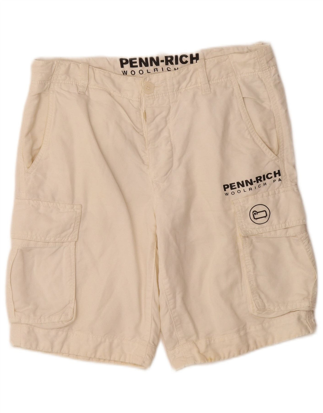 Woolrich Herre Penn-Rich Graphic Cargo Shorts Små W29 Off White Linned