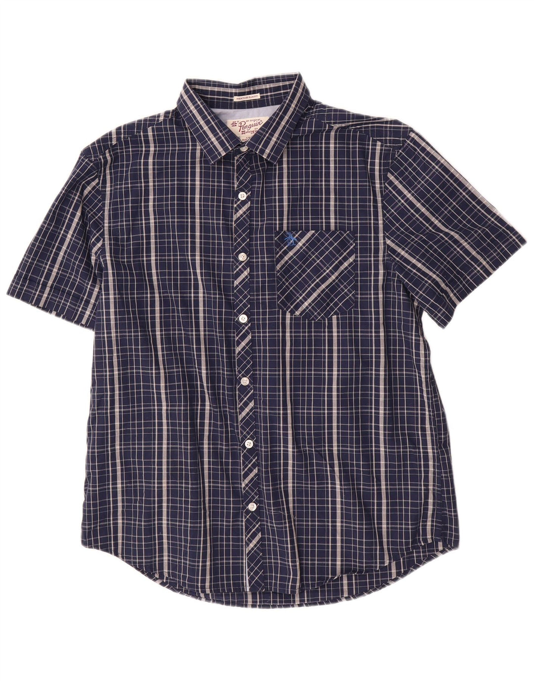 Penguin Heritage Heritage Slim Fit kortærmet skjorte Stor marineblå ternet