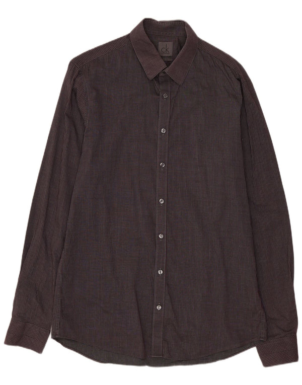 Calvin Klein Herre Slim Fit Skjorte Størrelse 39 15 1/2 Medium Grey Nålestribe