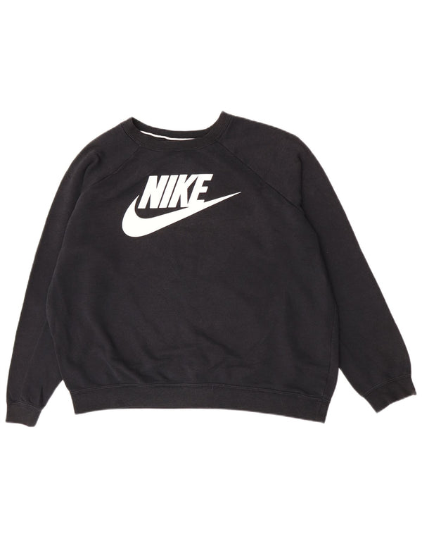 Nike Dame Oversized Relaxed Fit Sweatshirt Jumper UK 18 XL Sort Bomuld