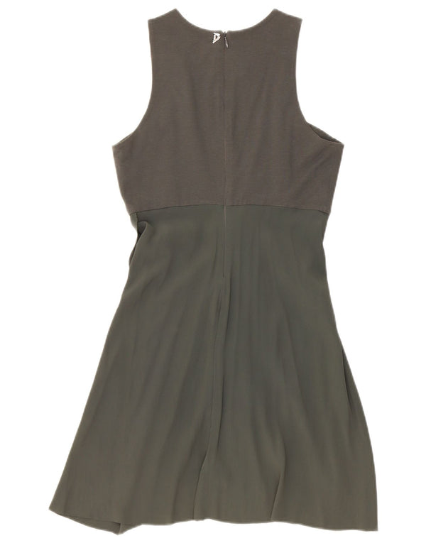 Dondup Dame Ærmeløs A-Line Kjole UK 8 Small Khaki Cotton