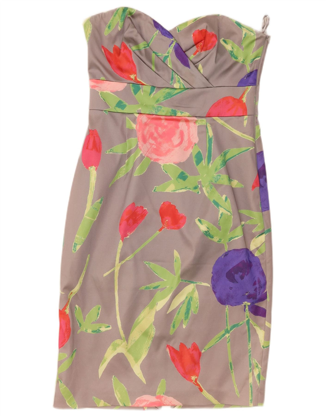 Coast Dame Stropløs Kjole UK 12 Medium Grey Floral Acetate