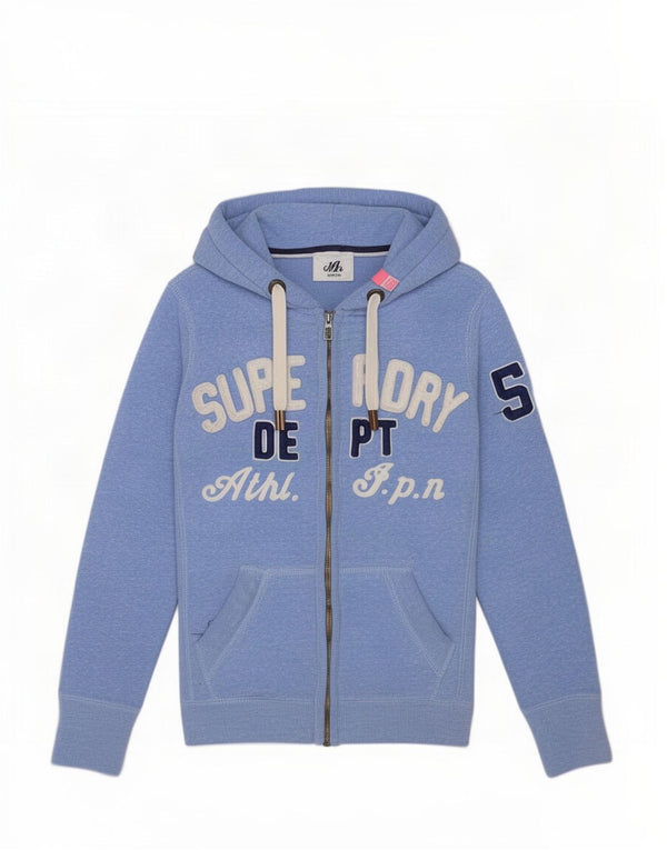 Superdry hættetrøje til kvinder med grafisk lynlås UK 10 Small Blue Flecked Bomuld