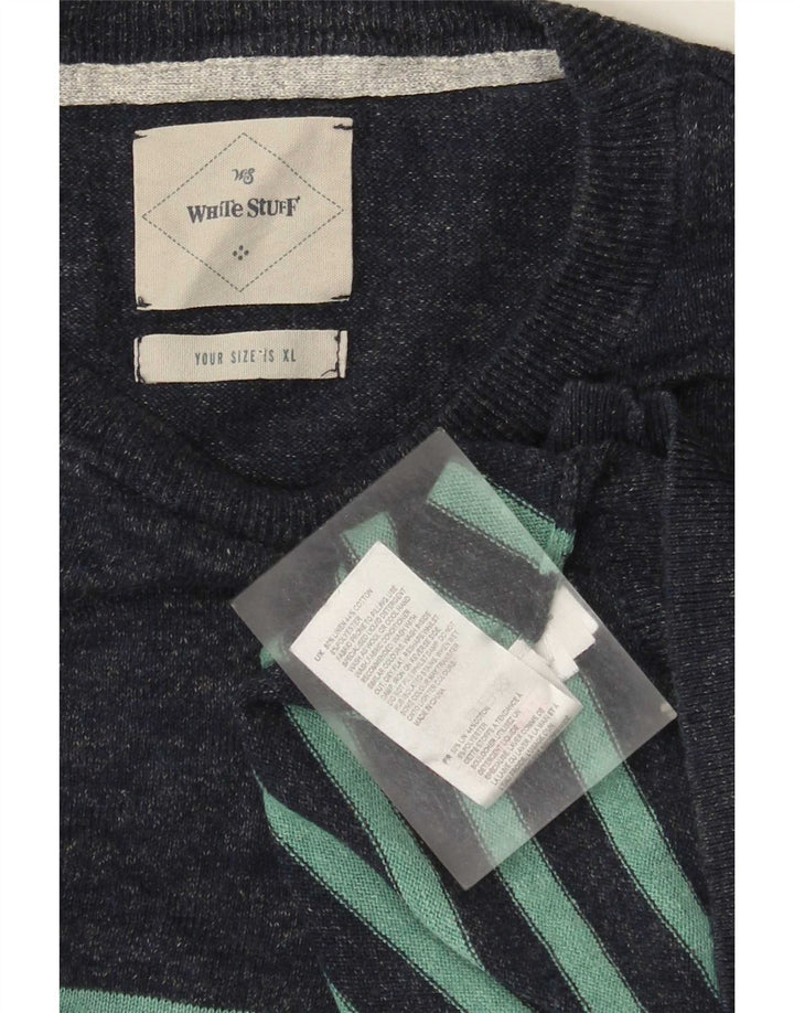 White Stuff Herre rund hals sweater XL marineblå stribet linned