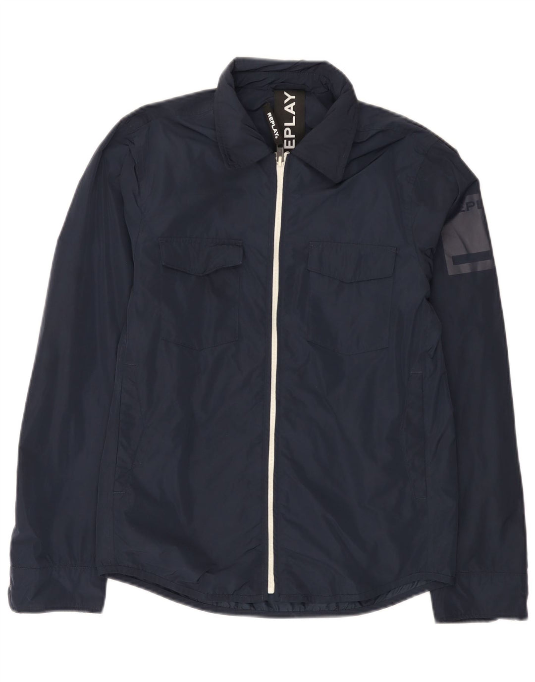Replay Herre grafisk regnjakke UK 36 Small Navy Blue Polyester