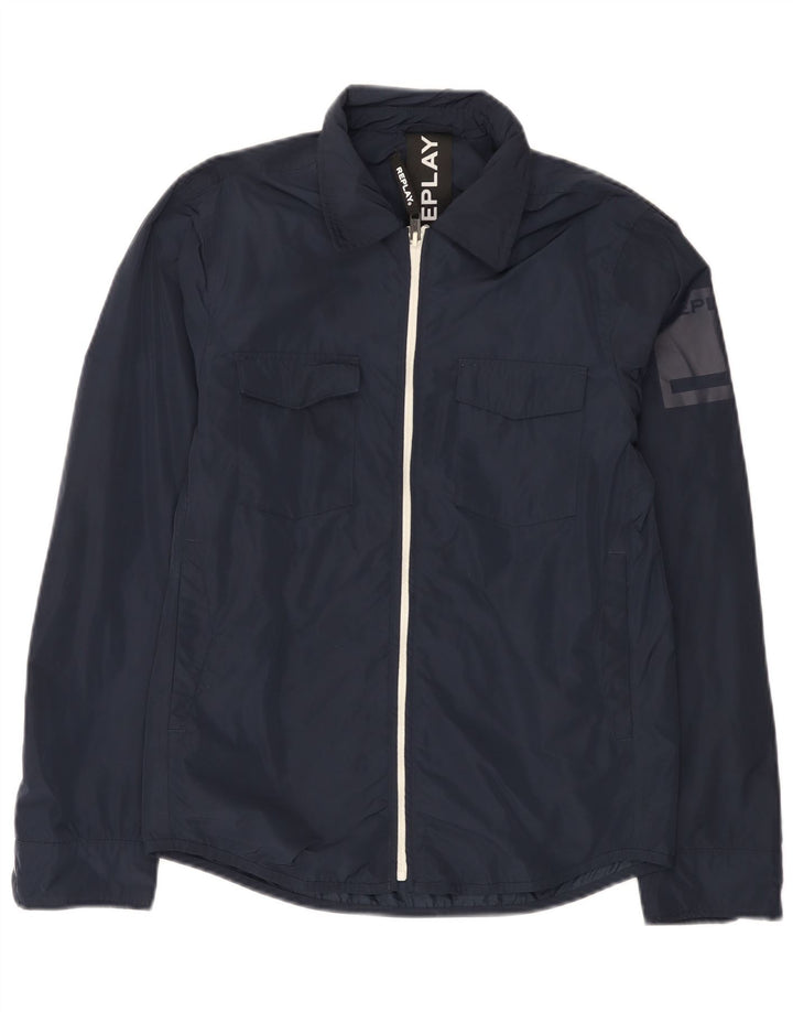 Replay Herre grafisk regnjakke UK 36 Small Navy Blue Polyester