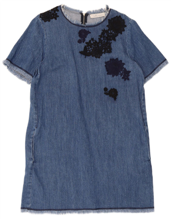 Intrend Dame Denim Kjole UK 14 Medium Blue Floral