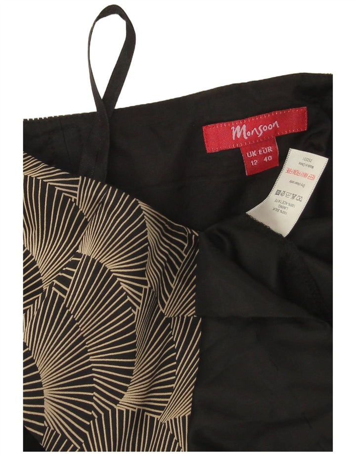 Monsoon kvinders abstrakt mønster Maxi stropløs kjole UK 12 Medium Black