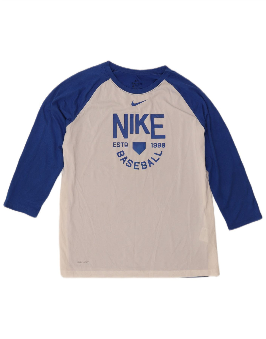 NIKE Dame Dri Fit grafisk top 3/4 ærmer UK 18 XL Hvid Colourblock