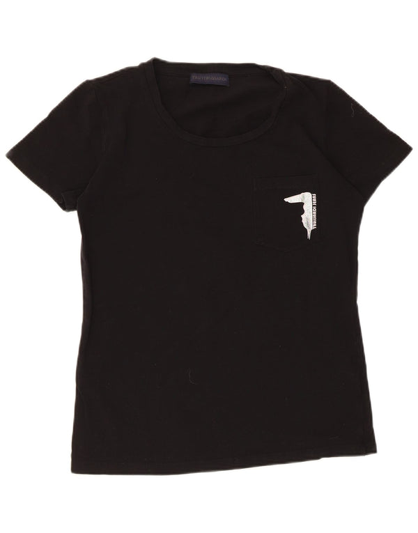 Trussardi kortærmet grafisk T-shirt top til kvinder UK 12 Medium Sort