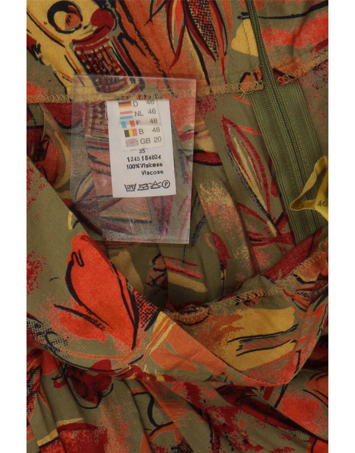 VINTAGE Womens High Waist Capri Trousers UK 20 2XL W32 L19 Khaki Floral