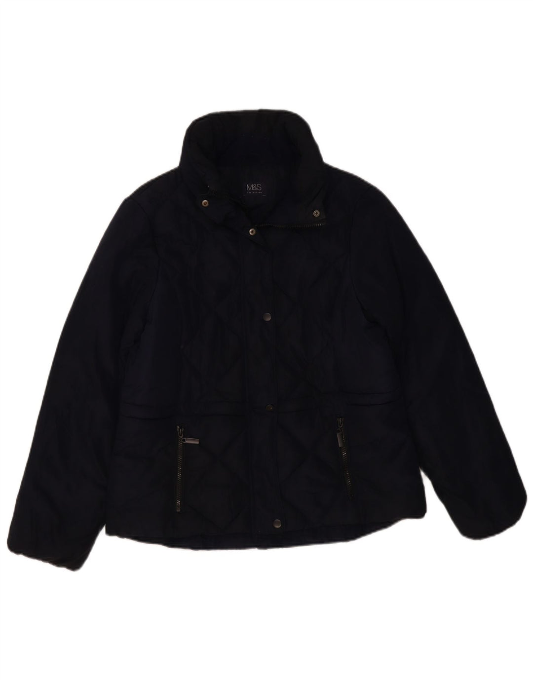 Marks & Spencer Quiltet jakke til kvinder UK 12 Medium Navy Blue Polyester