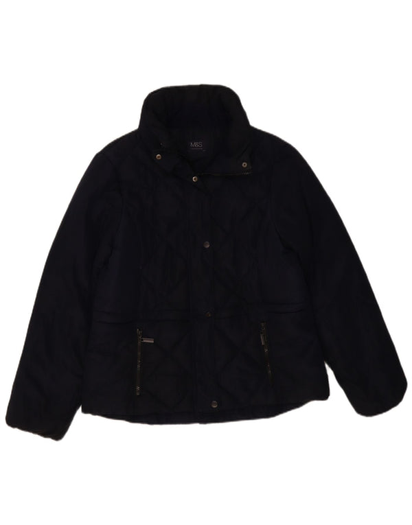 Marks & Spencer Quiltet jakke til kvinder UK 12 Medium Navy Blue Polyester