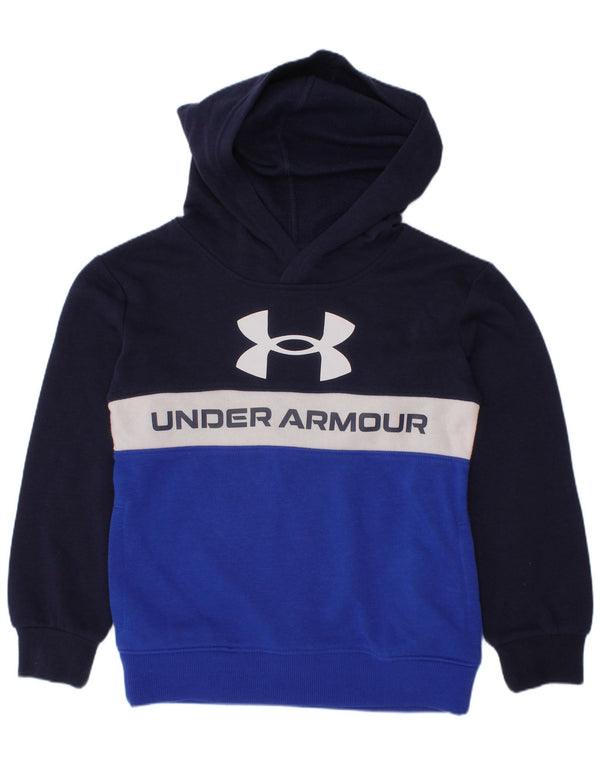 UNDER ARMOUR Boys Graphic Hoodie Jumper 5-6 Years Navy Blue Colourblock
