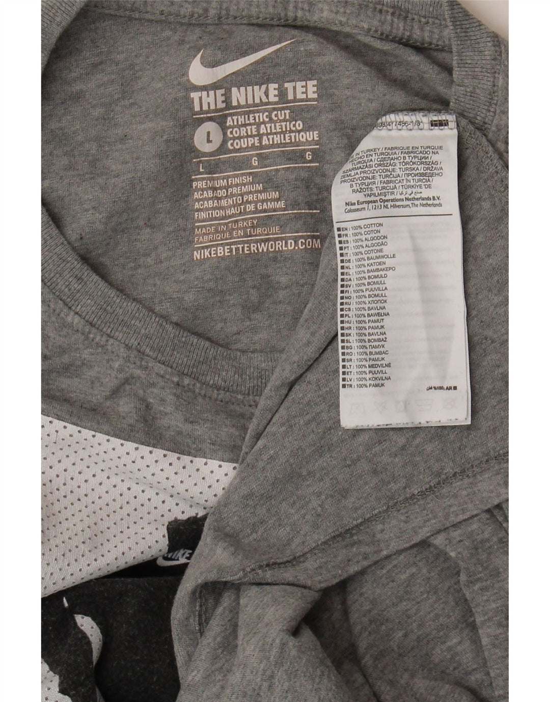NIKE Mens Athletic Cut Graphic T-Shirt Top Large Grey Cotton Vintage Nike and Second-Hand Nike from Messina Hembry 