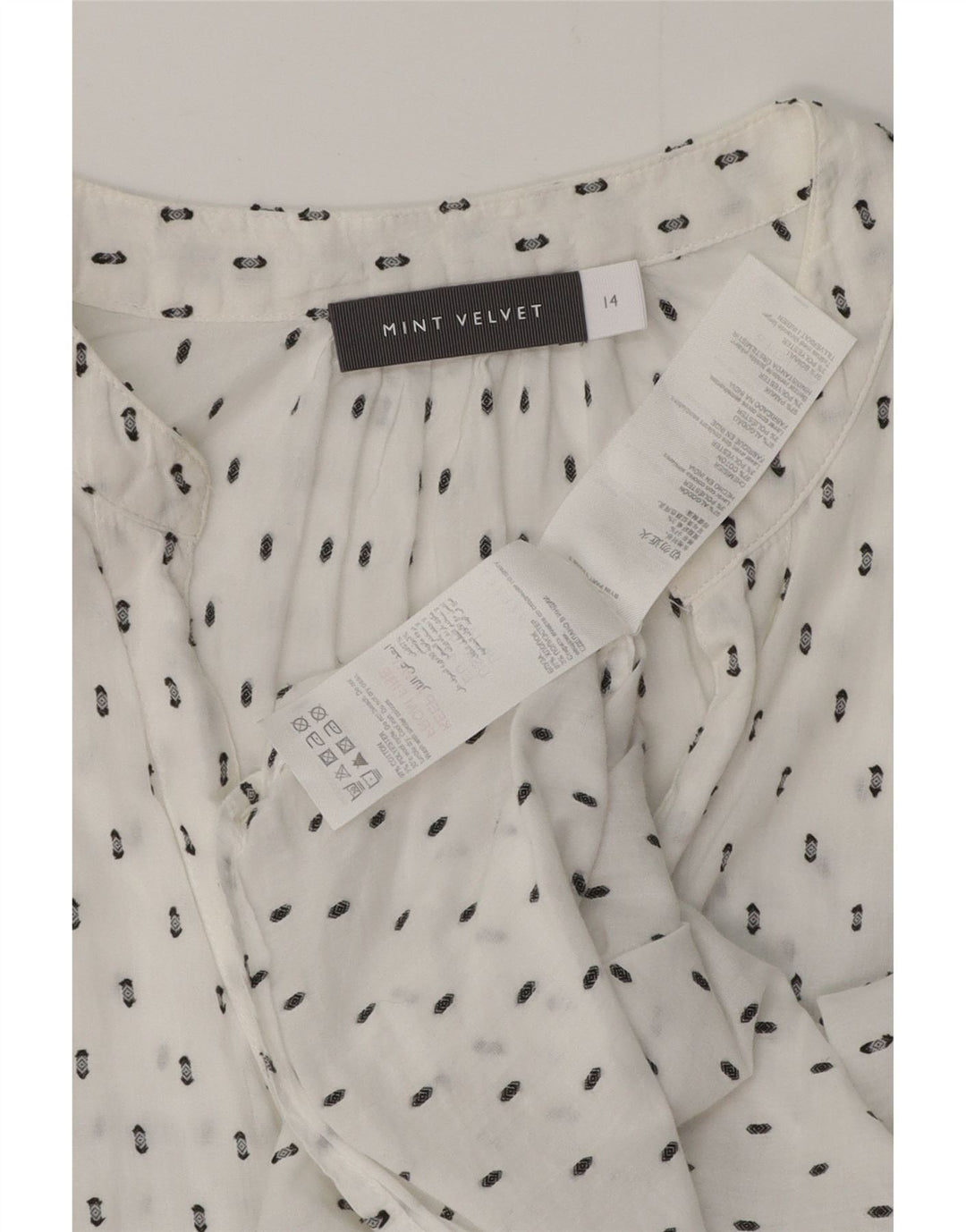 MINT FLØJEL Dame grafisk skjorte bluse UK 14 Stor hvid blomstret bomuld