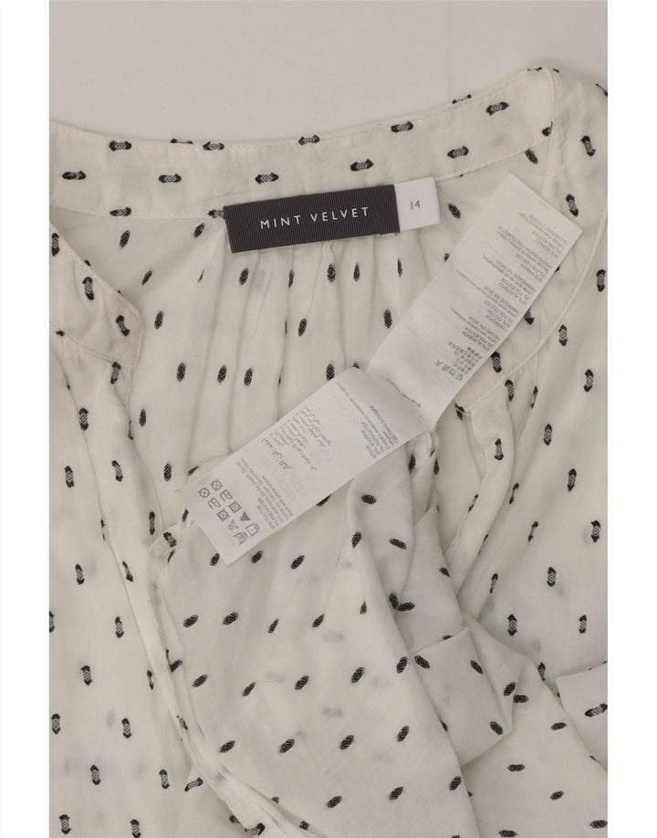 MINT FLØJEL Dame grafisk skjorte bluse UK 14 Stor hvid blomstret bomuld