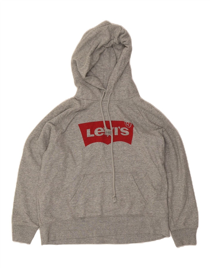 LEVI'S Womens Graphic Hoodie Jumper UK 14 Medium Grey Cotton Vintage Levi's and Second-Hand Levi's from Messina Hembry 