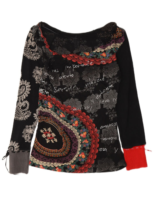 Desigual Dame Grafisk Top Langærmet UK 18 XL Sort Paisley Bomuld