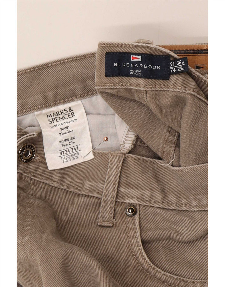 Marks & Spencer Herre Blue Harbor Straight Jeans W36 L29 Beige Bomuld